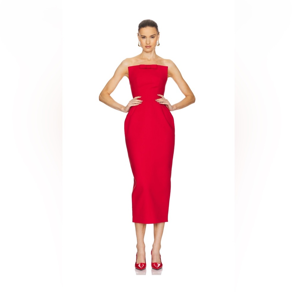 HELSA THE S CURVE DRESS WITH BOW IN LIPSTICK RED